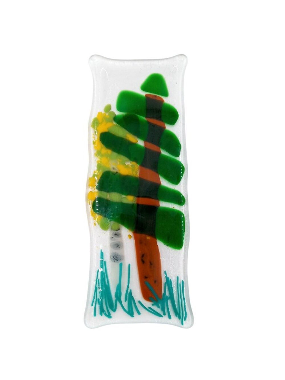 Whimsical Art Glass Tree Plaque 8 Inch Nature inspired Abstract trinket Tray